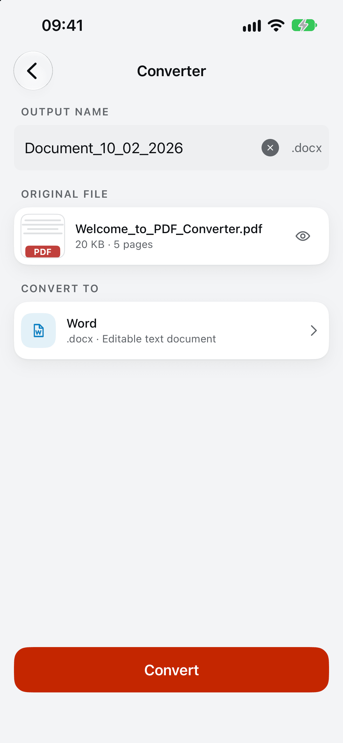 Choosing Word as the output format for a PDF
